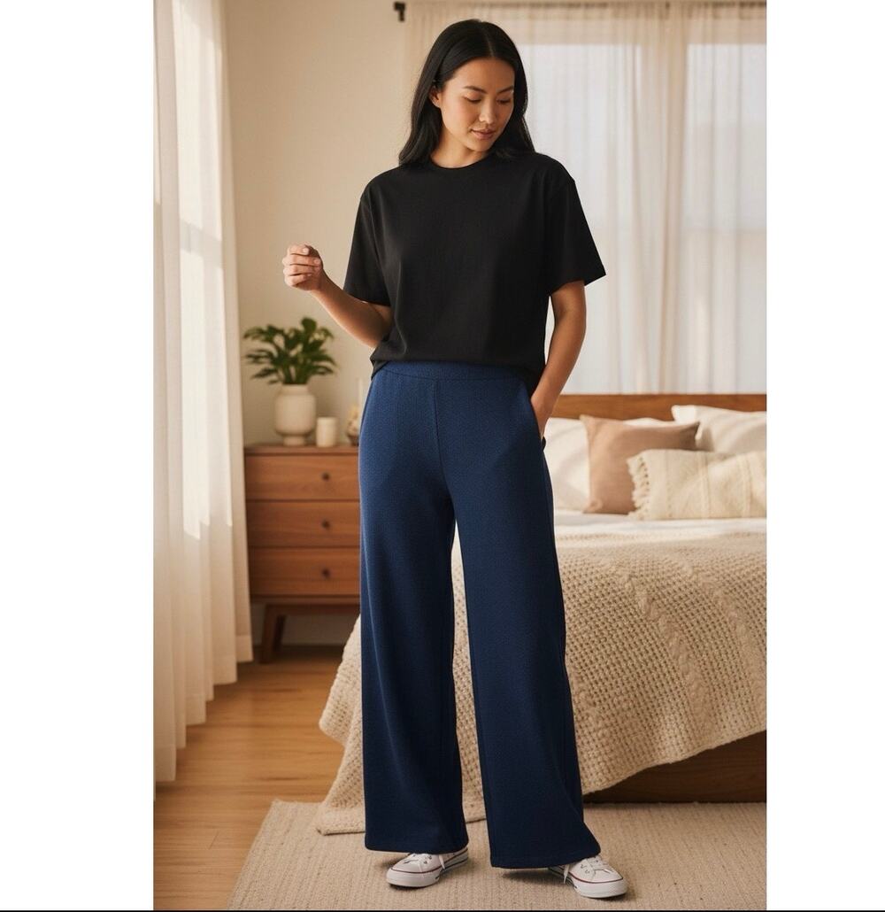 Noname Wide Leg High Waisted Cashmere Pants Royal Blue S